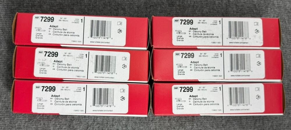 (6) Hollister Adapt #7299 Adjustable Ostomy Belt 34" x 65" Large - 6 Boxes